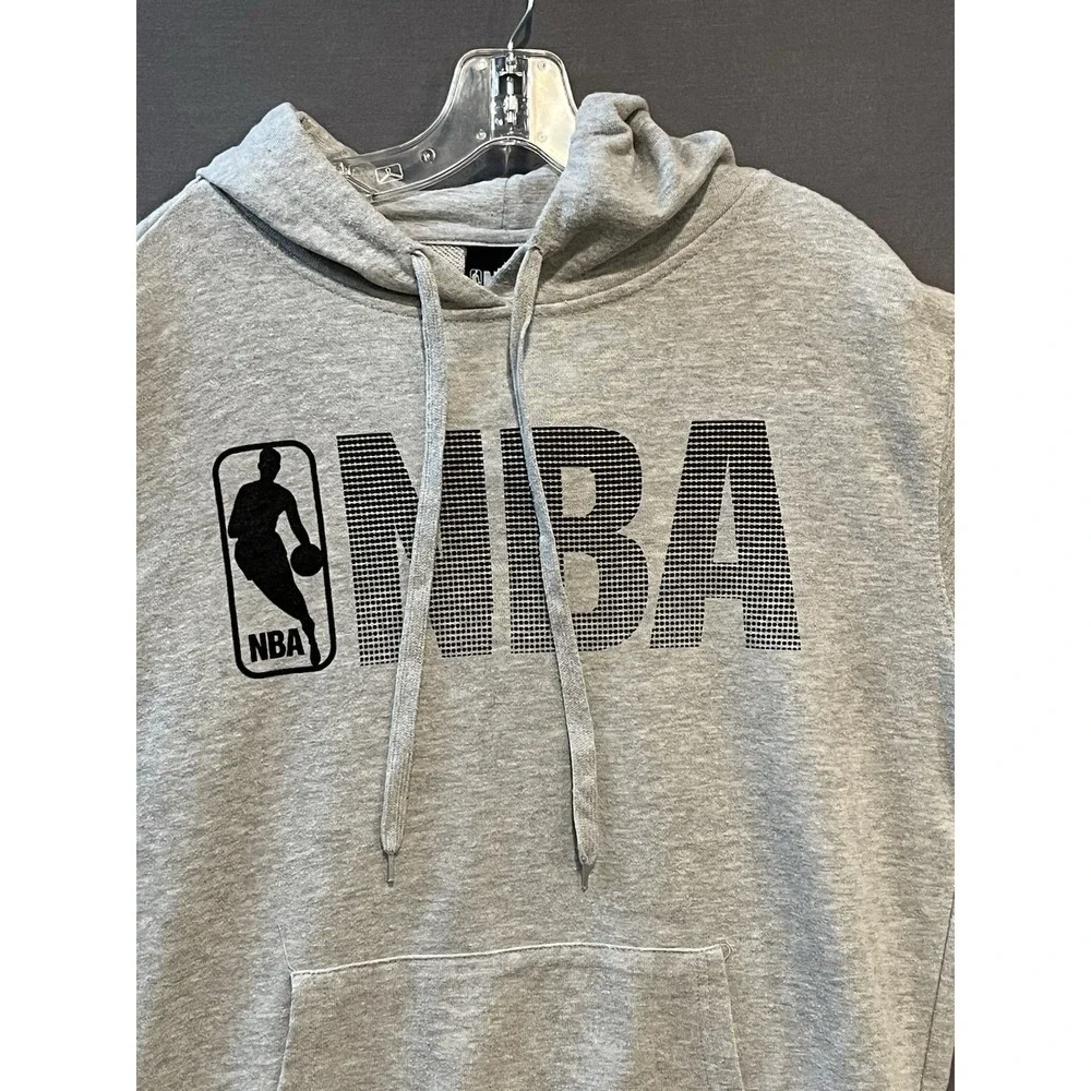 NBA Fleece Hoodie Mens Medium‎ Gray Pullover Hooded Sweatshirt Basketball Logo